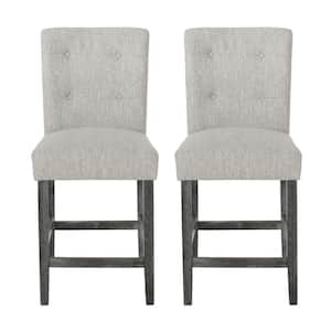 Darke 41.5 in. High Back Light Gray and Gray Button Tufted Wood Counter Stool (Set of 2) Extra Tall
