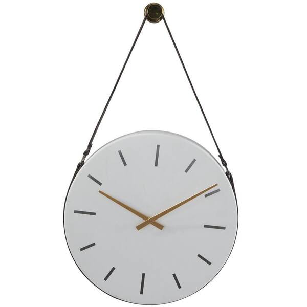 Litton Lane White Stainless Steel Analog Wall Clock with Leather