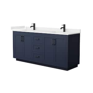 Miranda 72 in. W x 22 in. D x 33.75 in. H Double Bath Vanity in Dark Blue with White Quartz Top