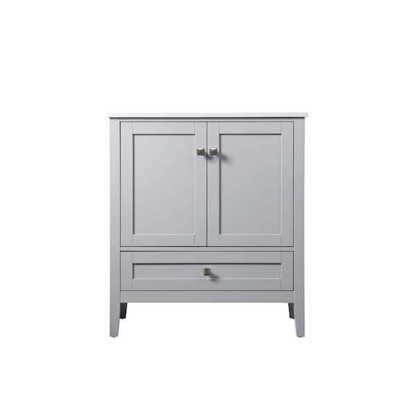 30 in. W x 19 in. D x 34 in. H Bath Vanity in Grey with Calacatta White Engineered Marble Top