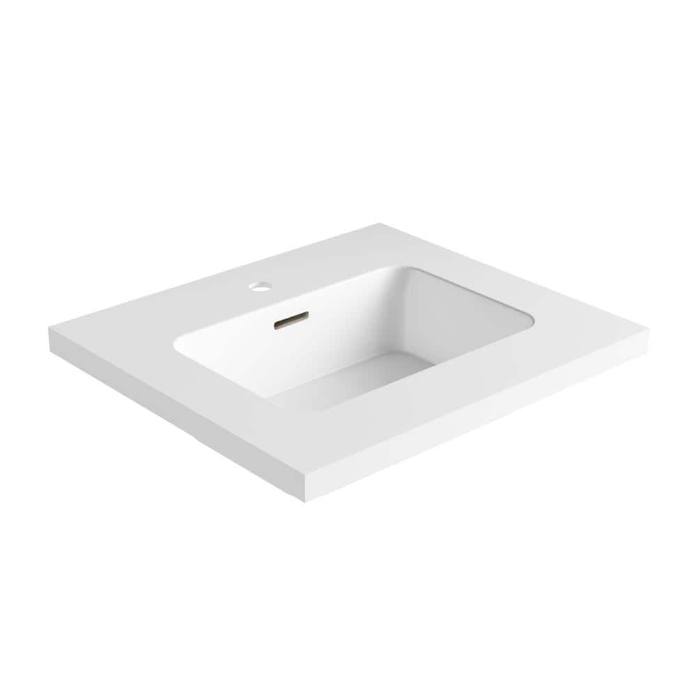 True 25 in. W Solid Surface Vessel Vanity Top in Matt White with Matt White