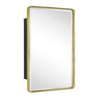 TEHOME Farmhouse 16 in. W x 24 in. H Recessed Rectangular Metal Framed Bathroom Medicine Cabinets with Mirror in Brushed Gold GC-00238