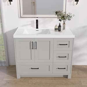 42 in. W x 22 in. D x 36 in. H Bathroom Vanity Single Sink Freestanding Bath Vanity Cabinet in Gray with White Resin Top