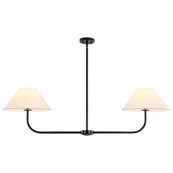 Remy 2-Light Modern Matte Black Linear Cone Fabric Large Pendant Light for Kitchen Island