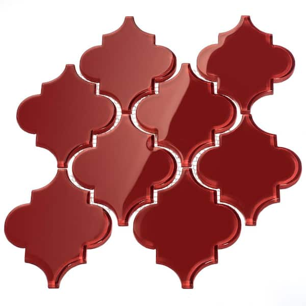 Giorbello Arabesque 5 in. x 4 in. x 8mm Ruby Red Glass Tile (7 sq. ft. / case)