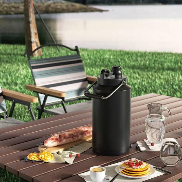 128 oz. Stainless Steel Insulated Jug with Handle, Large Double Vacuum Water Bottle for Hot and Cold Drinks, Black