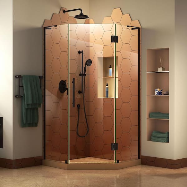 DreamLine Prism Plus 36 in. D x 36 in. W x 72 in. H Semi-Frameless Neo-Angle Hinged Shower Enclosure in Satin Black