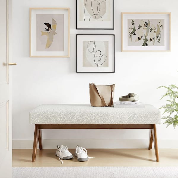 Modway Lyra 47 in. Ivory Boucle Upholstered Bedroom Bench