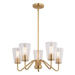 Beverly 5-Light Gold Muted Brass Chandelier Fixture Clear Glass Shade, LED Compatible