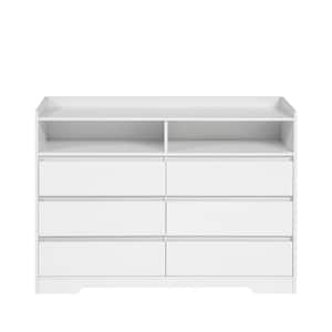 White Sideboard Storage Cabinet with 6 Drawer (14.96''D x 51.18''W x 38.58''H)