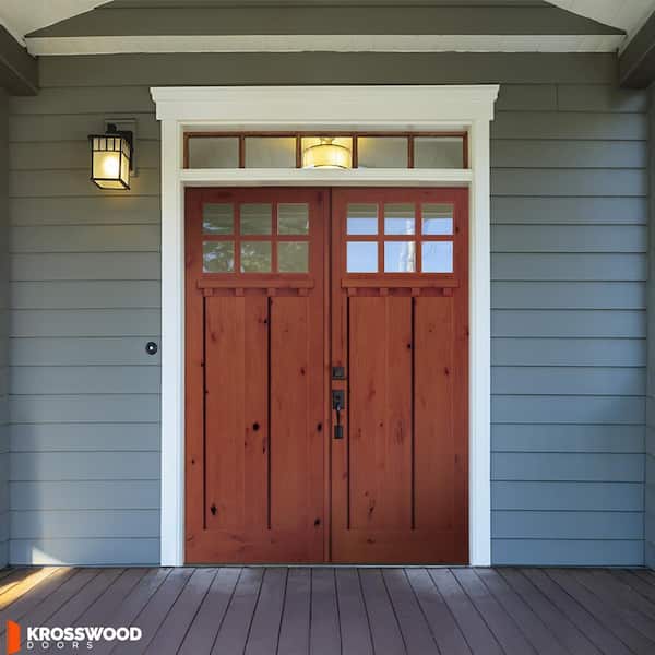72 in. x 96 in. Knotty Alder Right-Hand/Inswing Double DS 6-Lite Clear Glass Amaretto Stain Wood Prehung Front Door