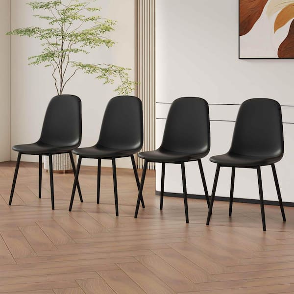 Black PU Leather Metal Frame Dining Chairs Set of 4
