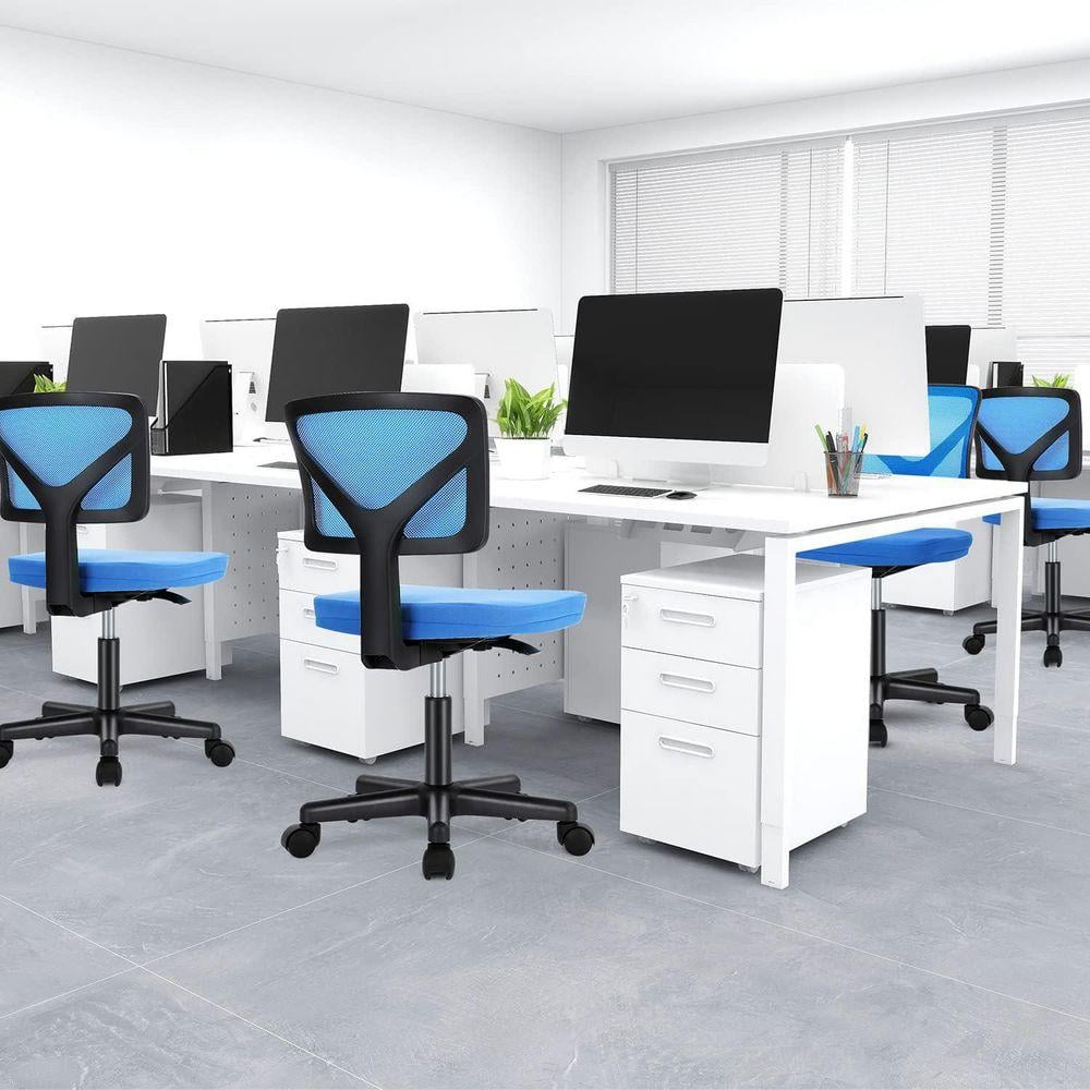 1-Piece Mesh Adjustable Height 360° Swivel Low Back Office Task Chair in Blue with Armless