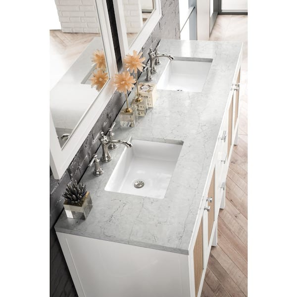 Addison 72 in. W x 23.5 in. D x 35.5 in. H Bath Vanity in Glossy White with Quartz Vanity Top in Eternal Jasmine Pearl