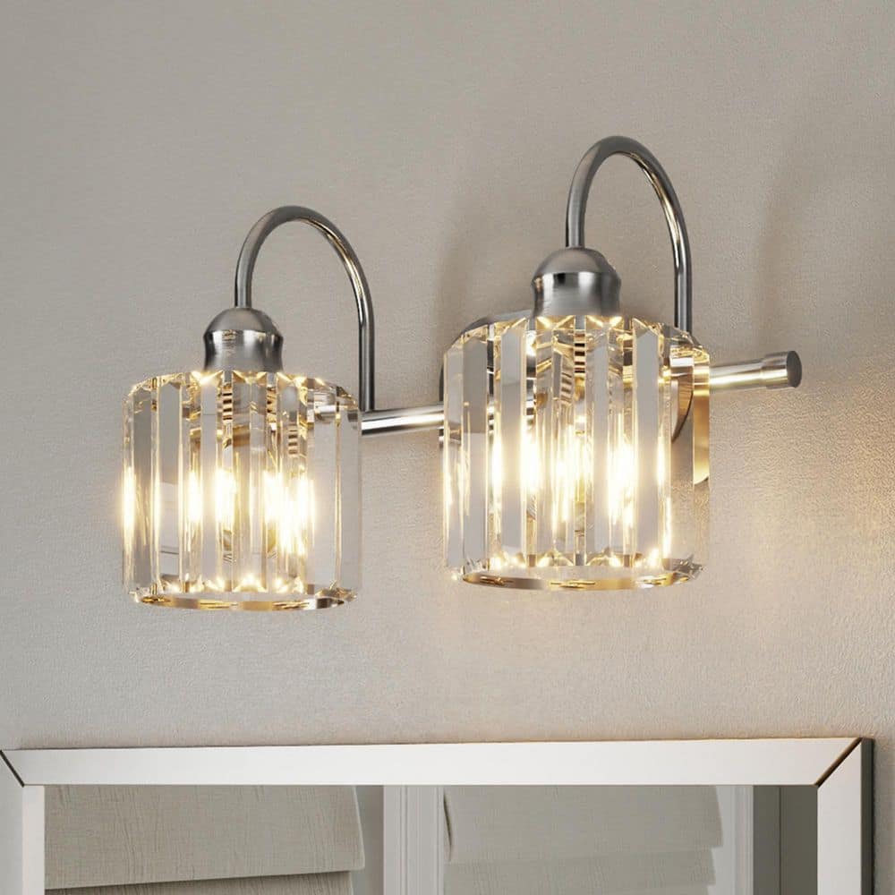 Merrin 14.3 in. 2-Light Brushed Nickel Bathroom Vanity Light with Crystal Shades price history on PriceWatchPro