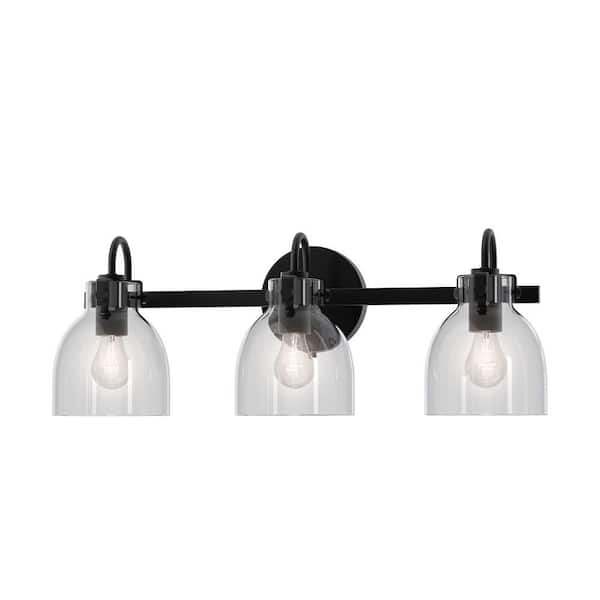 LumLight Foxhall 23 in. Plug and Play 3-Light Matte Black Vanity Light with SkyPlug