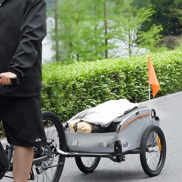 Bike Cargo Trailer 100 lbs. 3.27 cu. ft. Metal Garden Cart w/Hitch, Waterproof Cover for 22-28 in. Bike Wheel