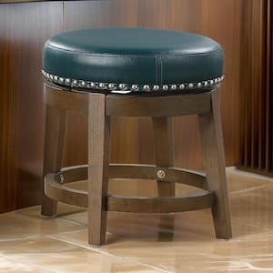 20 in. Green and Brown Low Back Wooden Dining Stool with Faux Leather Seat (Set of 2)