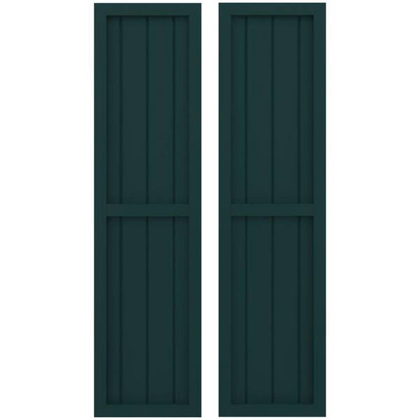 Ekena Millwork 14-in W x 32-in H Americraft 4 Board Exterior Real Wood Two Equal Panel Framed Board and Batten Shutters Thermal Green