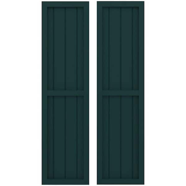 Ekena Millwork 14 in. W x 59 in. H Americraft 4-Board Exterior Real Wood 2 Equal Panel Framed Board and Batten Shutters Thermal Green