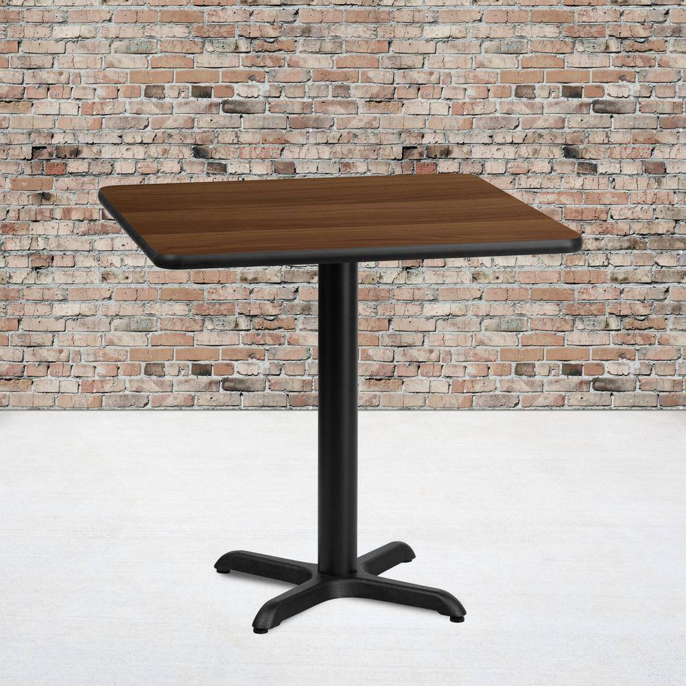 Walnut Laminate Square Dining Table with Black Base