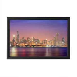 Chicago Dusk Full Skyline" by Mike Jones Photo Framed with LED Light Cityscape Wall Art 16 in. x 24 in