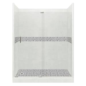 Del Mar Grand Slider 42 in. x 60 in. x 80 in. Left Drain Alcove Shower Kit in Natural Buff and Satin Nickel Hardware