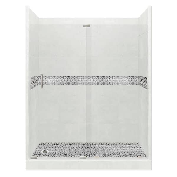 American Bath Factory Del Mar Grand Slider 42 in. x 60 in. x 80 in. Left Drain Alcove Shower Kit in Natural Buff and Satin Nickel Hardware