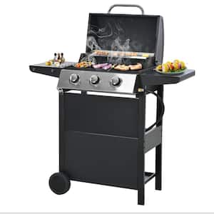 Stainless Steel 3-Burner Propane Gas Grill, 25,500 BTU Cabinet Style BBQ Gas Grill Outdoor Cooking, Black