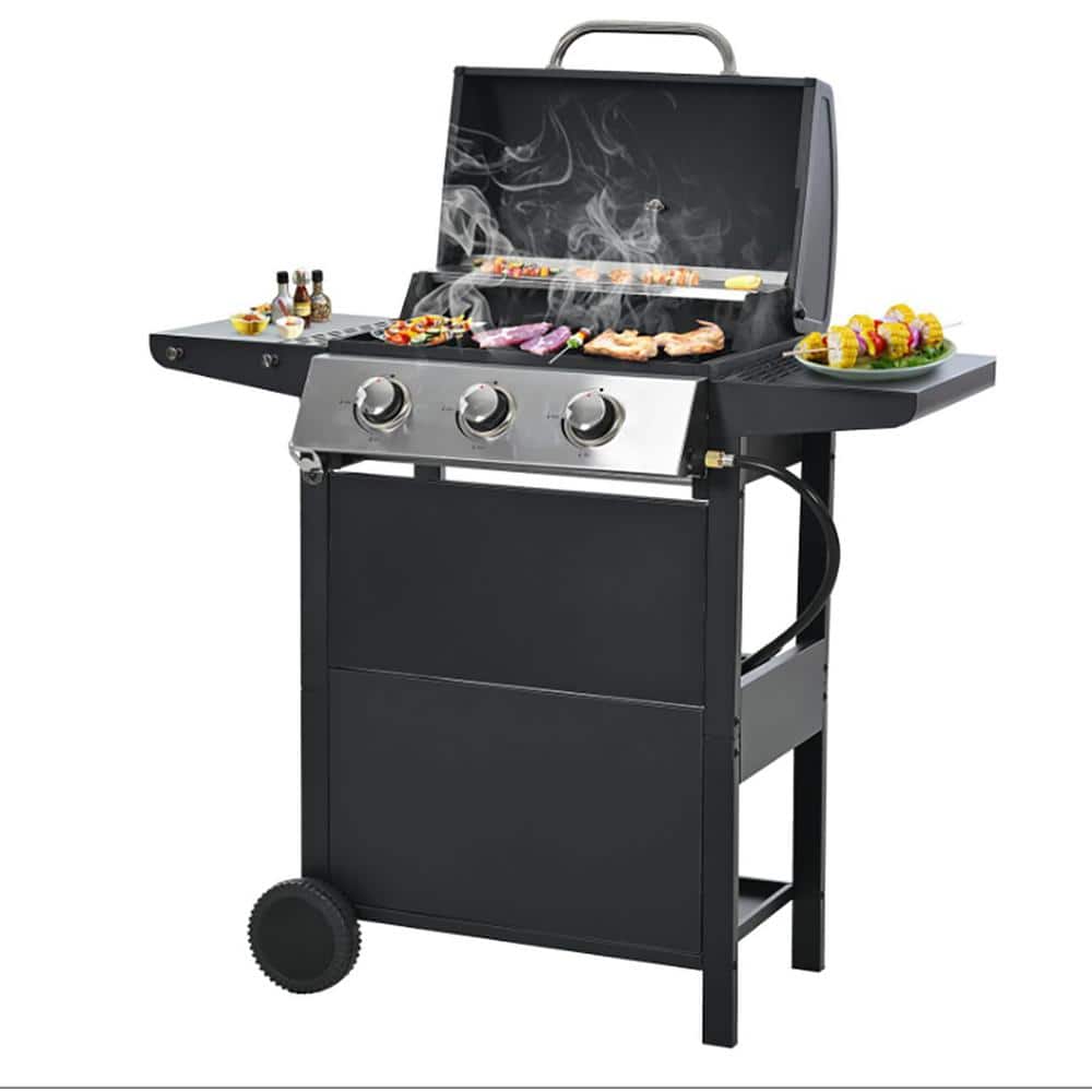 Stainless Steel 3-Burner Propane Gas Grill, 25,500 BTU Cabinet Style BBQ Ga