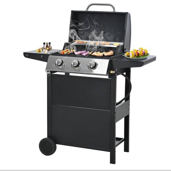 Unbranded Stainless Steel 3-Burner Propane Gas Grill, 25,500 BTU Cabinet Style BBQ Gas Grill Outdoor Cooking, Black