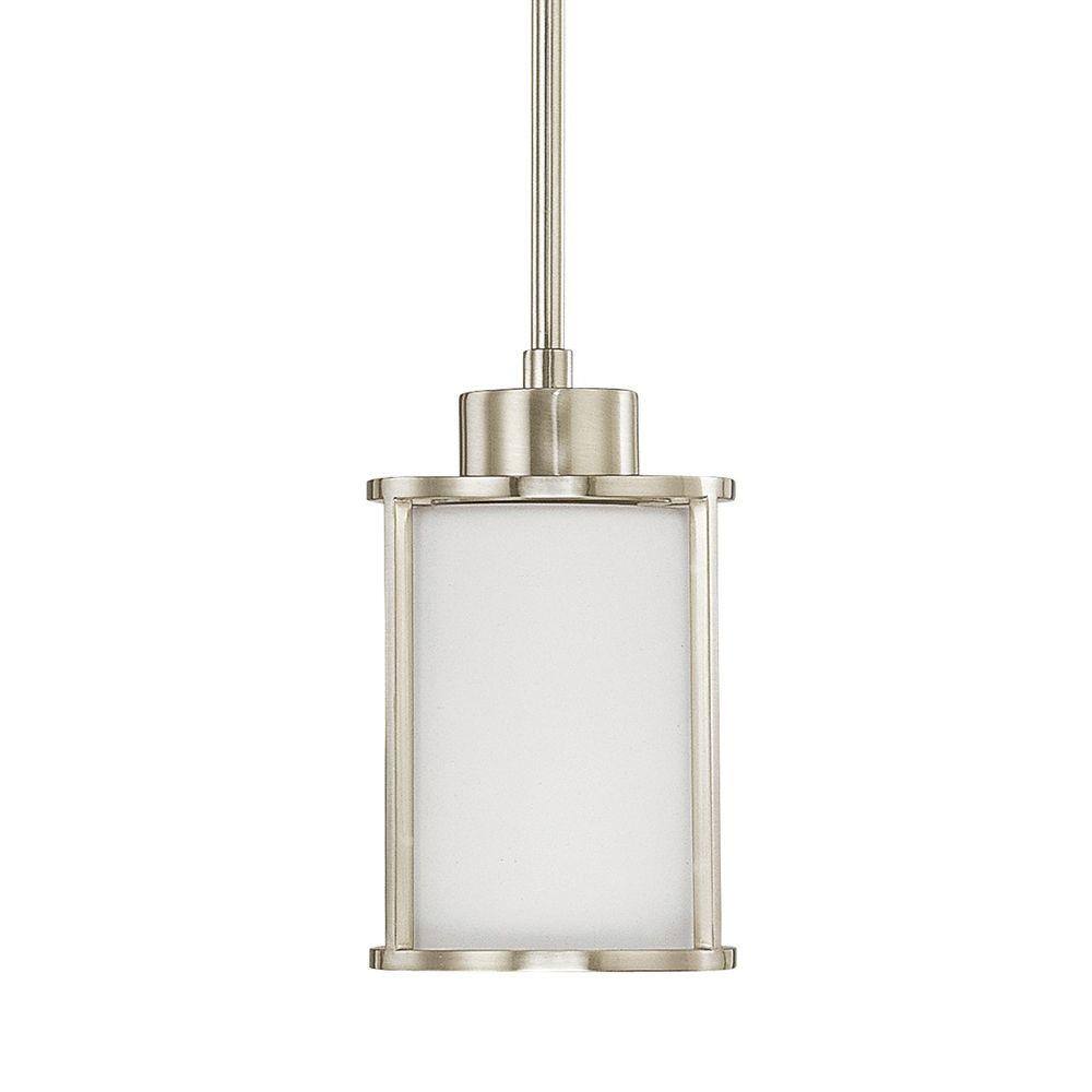 Hampton Bay Poplar 1-Light Classic Mini Pendant with Frosted Glass Shade in Brushed Nickel