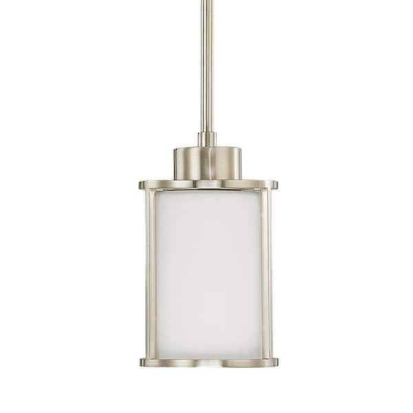 Photo 1 of Poplar 1-Light Classic Mini Pendant with Frosted Glass Shade in Brushed Nickel