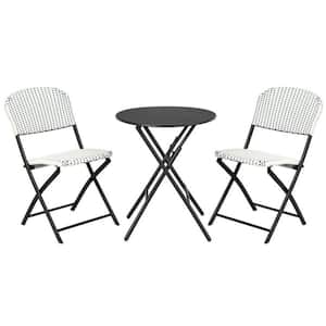 3-Piece Patio Rattan Outdoor Bistro Set with Round Dining Table and 2-Chairs