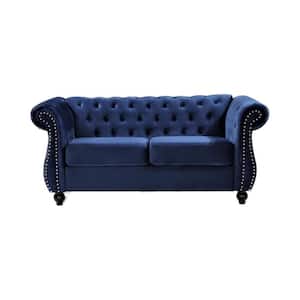 Feinstein 67.6 in. Dark Blue Velvet 2-Seater Upholstered Loveseat