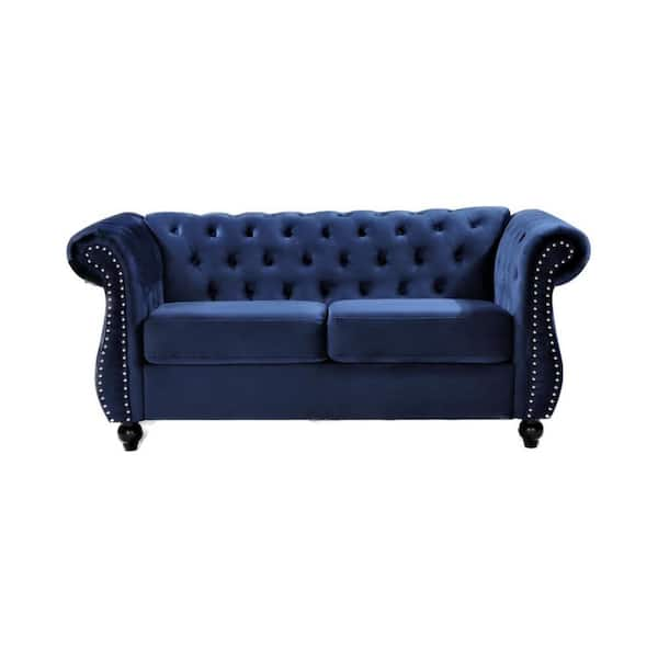 US Pride Furniture Feinstein 67.6 in. Dark Blue Velvet 2-Seater Upholstered Loveseat