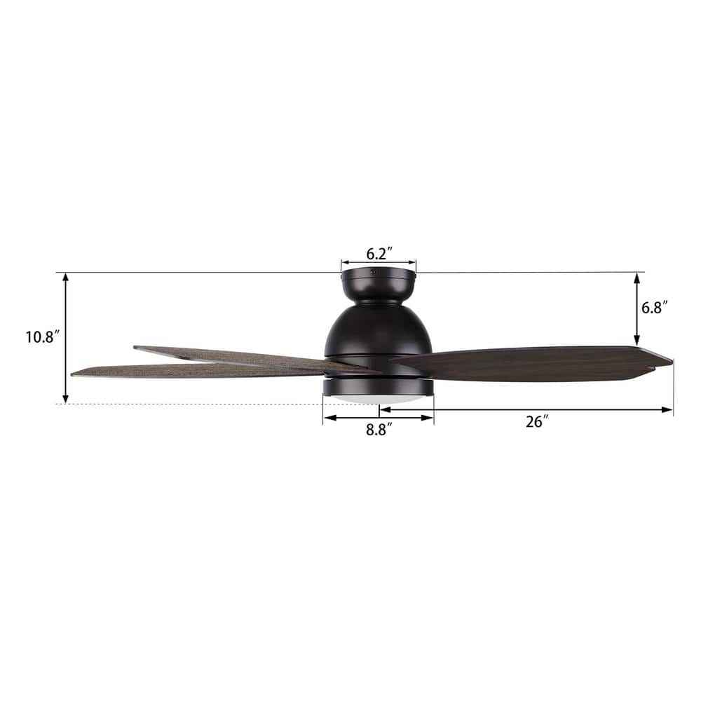 52-Inch Matte Black and Wood Smart Ceiling Fan with LED Light