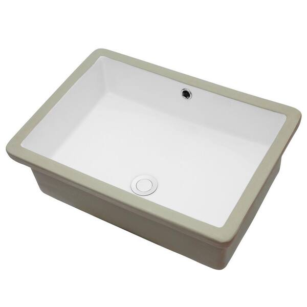20 in. Undermount Ceramic Rectangular Bathroom Sink in White with