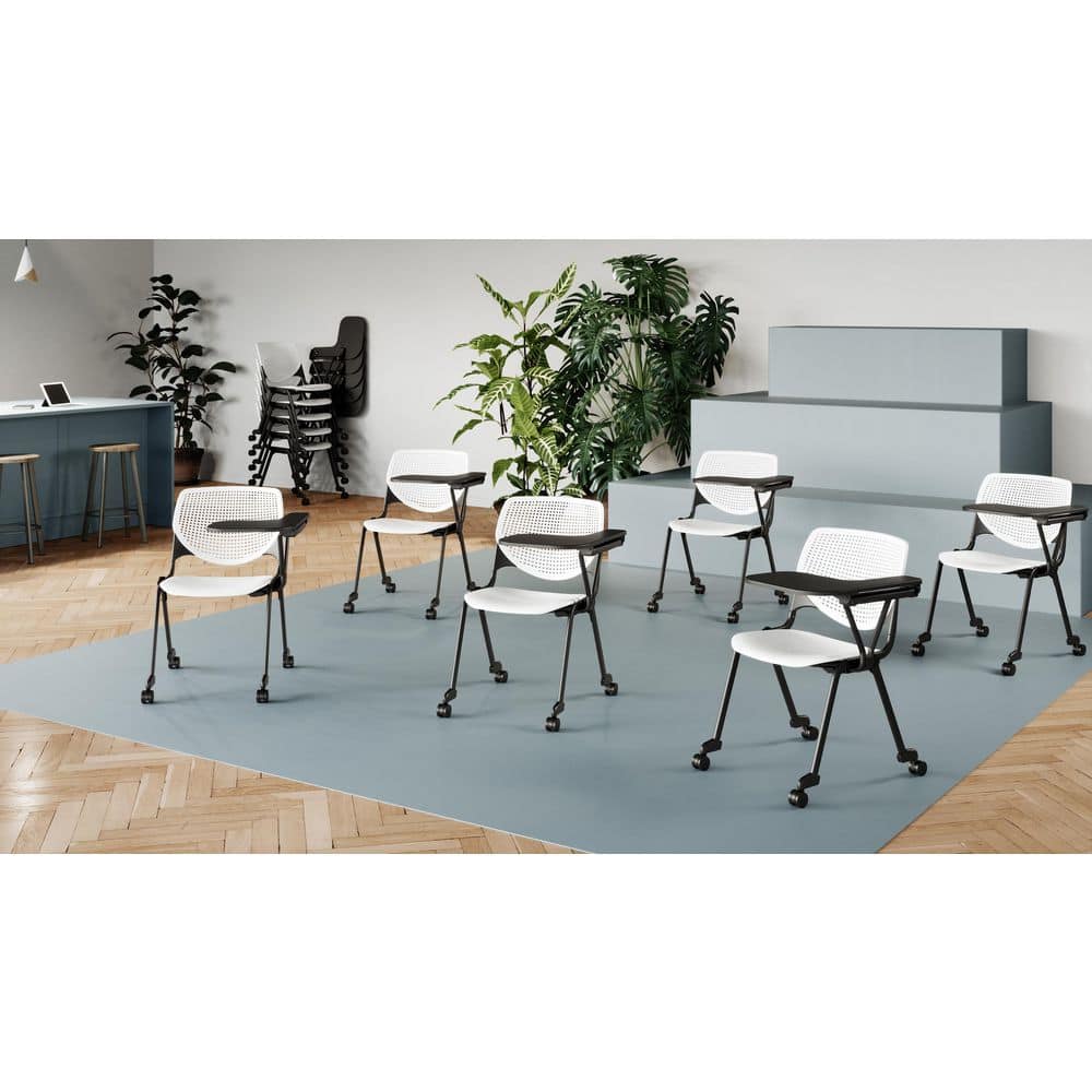 Brownstone Armless Metal Stacking Chair with Casters