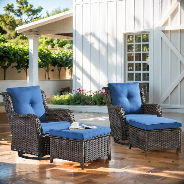 Gymojoy Carolina Brown Swivel Rocking Wicker Outdoor Lounge Chair with ...