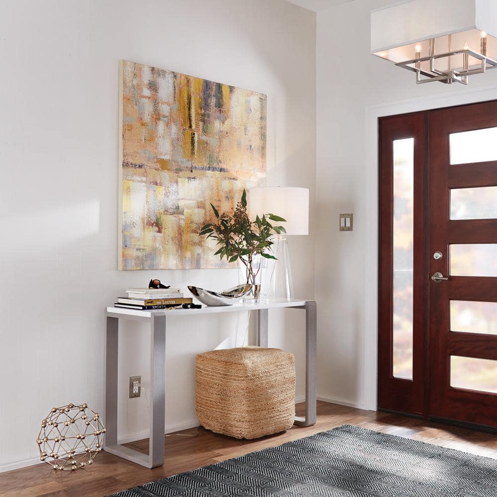 White and Grey Lacquered Wood Hallway Table with Storage