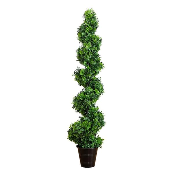 5 ft. UV Resistant Boxwood Spiral Topiary Artificial Tree in Decorative Planter (Indoor/Outdoor)