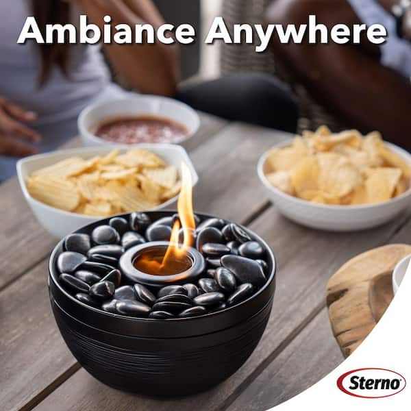 Sterno CandleLamp Medium Tabletop Firepit Onyx with Black Lid and