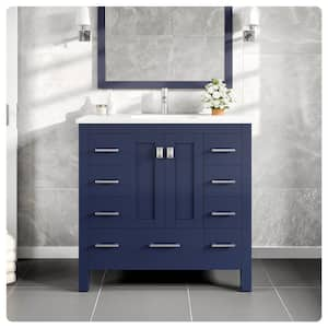 Hampton 36 in. W. x 18 in. D x 34 in. H Bathroom Vanity in Blue with White Quartz Vanity Top and White Undermount Sink