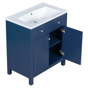 30 in. W x 18 in. D x 34 in. H Single Sink Freestanding Bath Vanity in Blue with White Ceramic Top