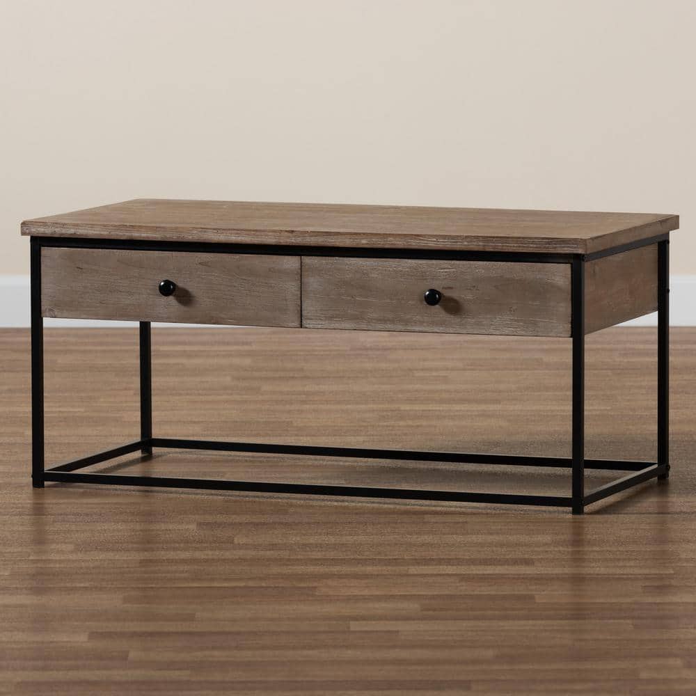 Roderick Fir Wood and Metal Rectangular Coffee Table with Storage