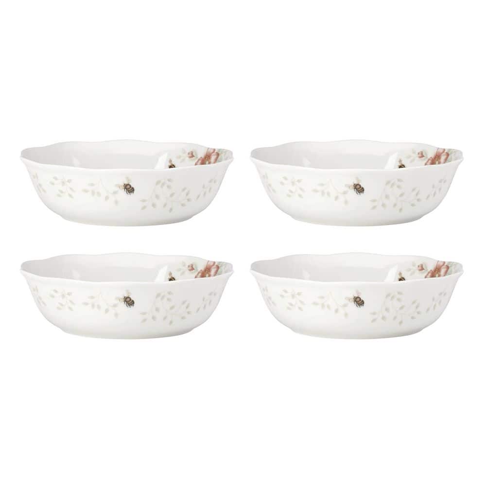 White Floral Ceramic Soup Bowls, Set of 4