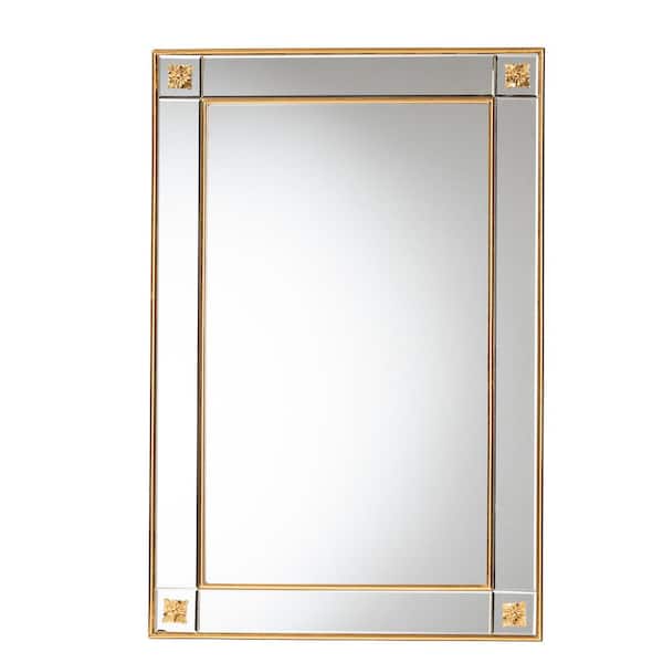 Baxton Studio Iara Glam 28 in. W x 42 in. H Gold Rectangle Framed Mirror