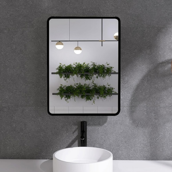 Unbranded 24 in. W x 30 in. H Rectangular Aluminum Framed Wall Mounted Bathroom Vanity Mirror in Black