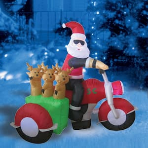 6 ft. W x 4 ft. H Santa on Motorcycle with 3 Reindeer in Sidecar Inflatable Airblown